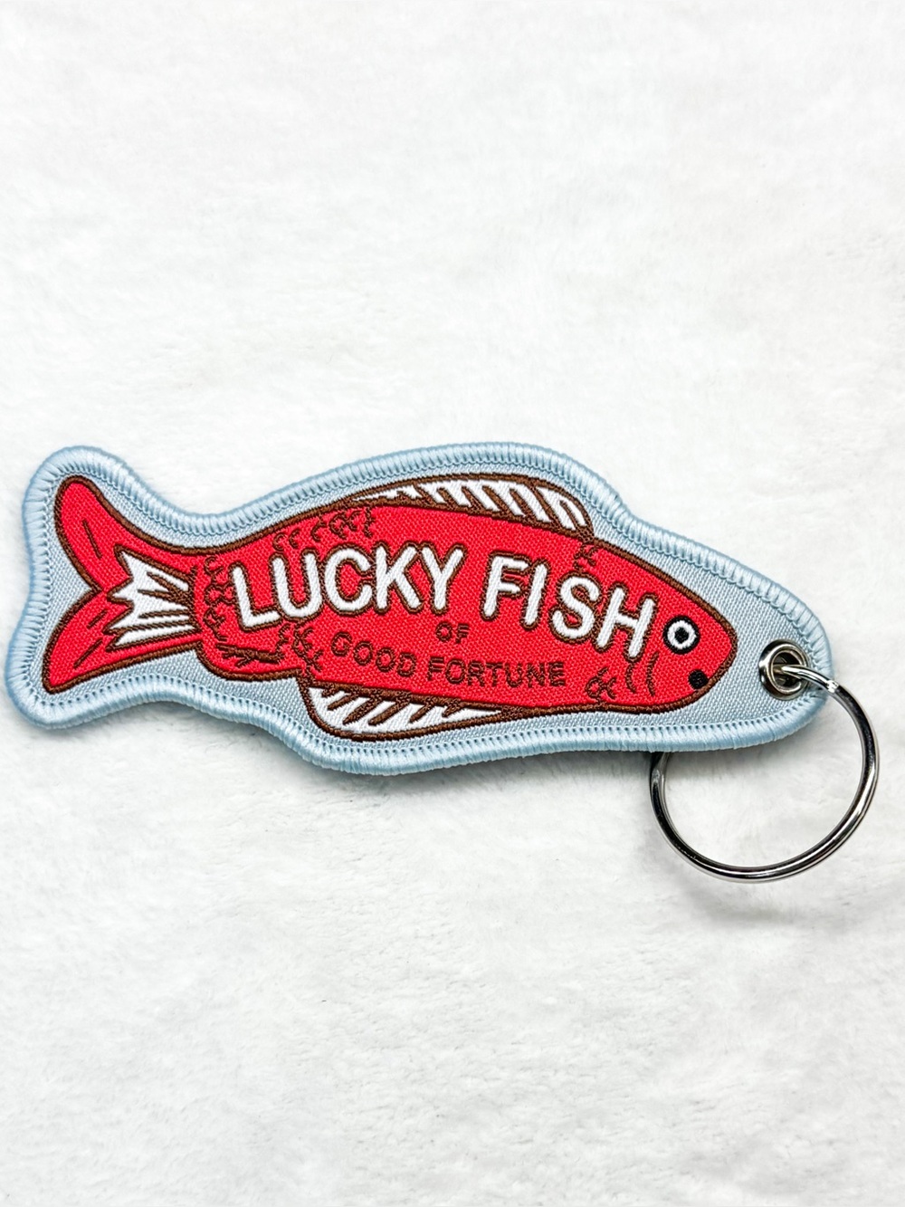 Lucky Fish Good Fortune Embroidered Patch Keychain Double Sided Novelty Charm